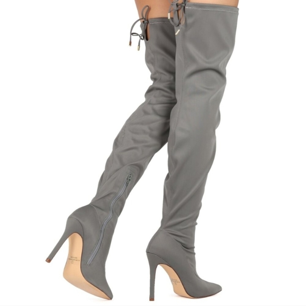 Gray Over-the-Knee Stiletto Boots